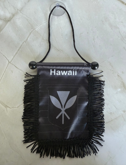 Hawaii Kanaka Maoli (Black) Rear View Mirror Flag